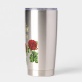 赤い花と緑の葉名前をカスタムする 保温保冷タンブラー (背面)