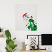 赤い花と緑の離れ花ミニマリスト ポスター (ホームオフィス)