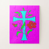 赤い花と赤い十字で赤いピンク色 ジグソーパズル (縦)