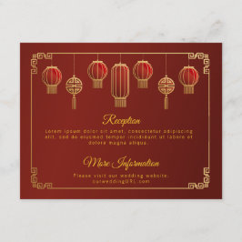 赤い花と金の縁取りの中国の結婚式の囲い エンクロージャーカード