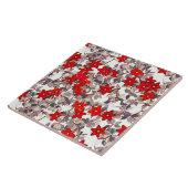 赤い花と銀の灰色葉の花 タイル (側面)