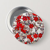 赤い花と銀の灰色葉の花 缶バッジ (正面&裏面)