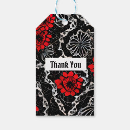 赤い花と黒いレースのシームレスなパターン ギフトタグ