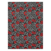 赤い花と黒いレースのシームレスなパターン テーブルクロス (正面)