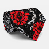 赤い花と黒いレースのシームレスなパターン ネクタイ (ロール)