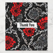 赤い花と黒いレースのシームレスなパターン ワインラベル (シングルラベル)