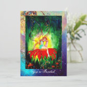 赤い花にうっとり夢見る妖精　青　黄色　緑 招待状 (スタンド正面)