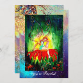 赤い花にうっとり夢見る妖精　青　黄色　緑 招待状 (正面/裏面)