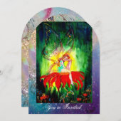 赤い花にうっとり夢見る妖精 青 黄 緑 招待状 (正面/裏面)