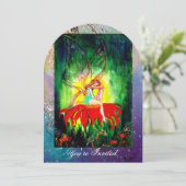 赤い花にうっとり夢見る妖精 青 黄 緑 招待状 (スタンド正面)