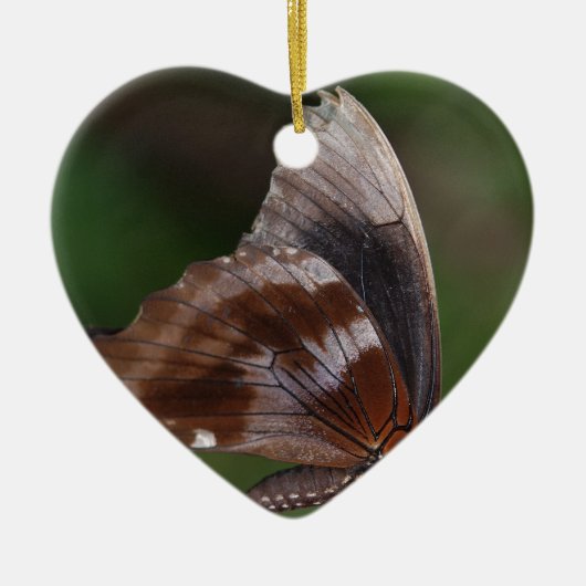 赤い花に白と茶色の蝶 セラミックオーナメント (正面)