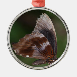 赤い花に白と茶色の蝶 メタルオーナメント