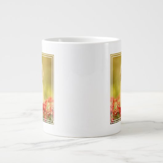 赤い花に金の引退役者 ジャンボコーヒーマグカップ (正面)