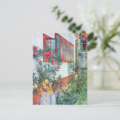 赤い花のある庭の少女 ポストカード (スタンド正面)