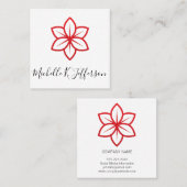 赤い花のアイコンのミニマル スクエア名刺 (正面/裏面)
