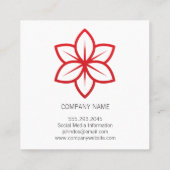 赤い花のアイコンのミニマル スクエア名刺 (裏面)