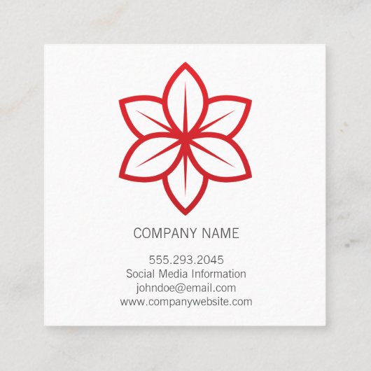 赤い花のアイコンのミニマル スクエア名刺 (裏面)