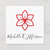 赤い花のアイコンのミニマル スクエア名刺 (正面)
