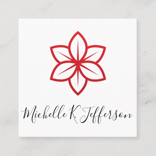 赤い花のアイコンのミニマル スクエア名刺 (正面)