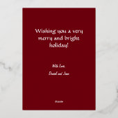 赤い花のエレガントなクリスマス ポートレート フォト 箔シーズンカード (裏面)