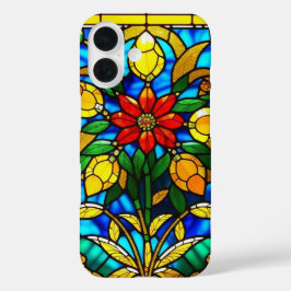 赤い花のエレガントなステンドグラスアート iPhone 16ケース