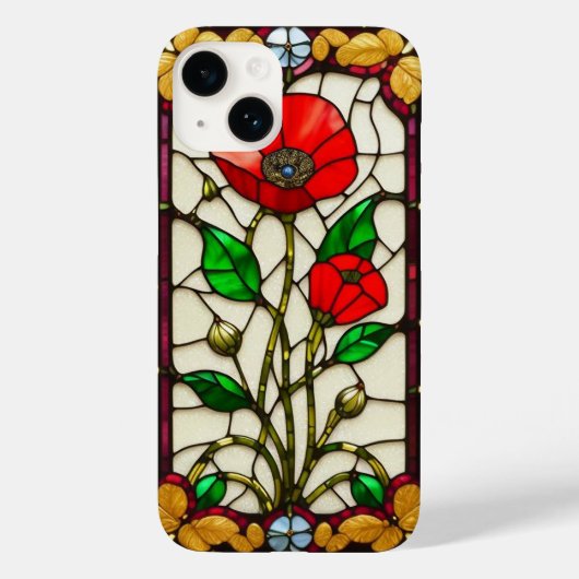 赤い花のエレガントなステンドグラスアート Case-Mate iPhoneケース (裏面)
