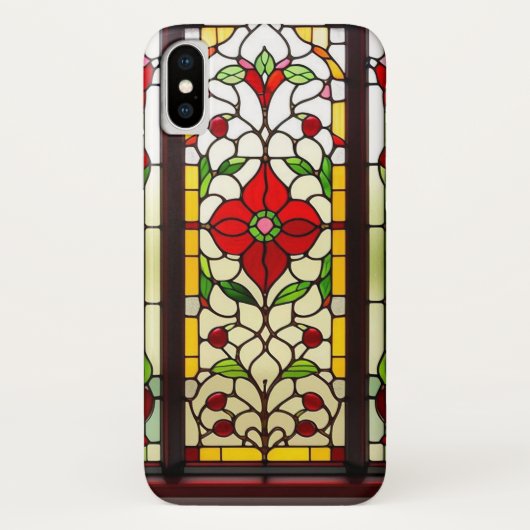 赤い花のエレガントなステンドグラスアート Case-Mate iPhoneケース (裏面)