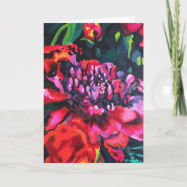 赤い花のオリジナルアート折りたたみグリーティングカード カード