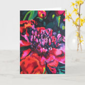 赤い花のオリジナルアート折りたたみグリーティングカード カード (黄色い花)