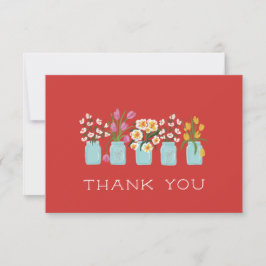 赤い花のカートに合うメイソンジャー サンキューカード