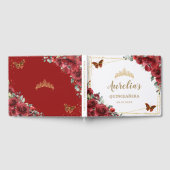 赤い花のキンセアニエラ スイート16 ゴールドの蝶 ゲストブック (全面)