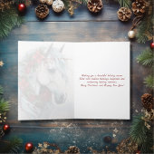 赤い花のクリスマスと美しい白い馬 シーズンカード