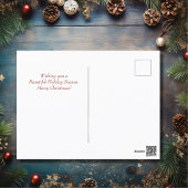 赤い花のクリスマスと美しい白い馬 シーズンポストカード