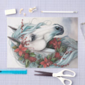 赤い花のクリスマスと美しい白い馬 薄葉紙 (クラフト)