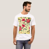 赤い花のクリスマスシームレスパターン Tシャツ (正面フル)