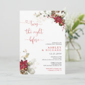 赤い花のクリスマスディナーの結婚式の招待状 招待状 (スタンド正面)