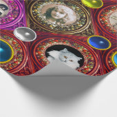 赤い花のクリスマスリース、青い宝石のフォトフレーム ラッピングペーパー (角)