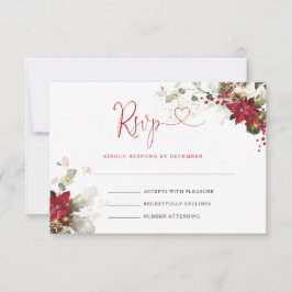 赤い花のクリスマス ウェディング RSVP カード