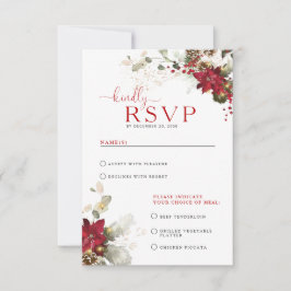 赤い花のクリスマス ウェディング RSVP カード