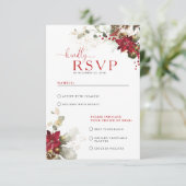 赤い花のクリスマス ウェディング RSVP カード (スタンド正面)