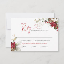 赤い花のクリスマス ウェディング RSVP カード