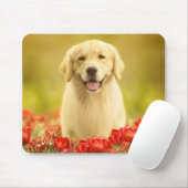 赤い花のゴールデンリタイバー マウスパッド (マウス)