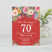 赤い花のサプライズ 70歳の誕生日招待状 招待状 (スタンド正面)