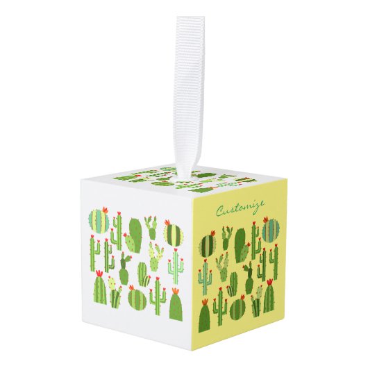 赤い花のサボテンの植物Thunder_Cove キューブオーナメント (正面アングル)