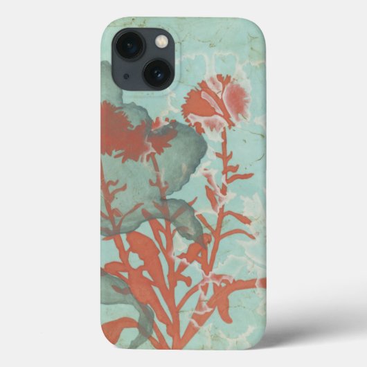赤い花のシルエット(ティール(緑がかった色)背景) Case-Mate iPhoneケース (裏面)