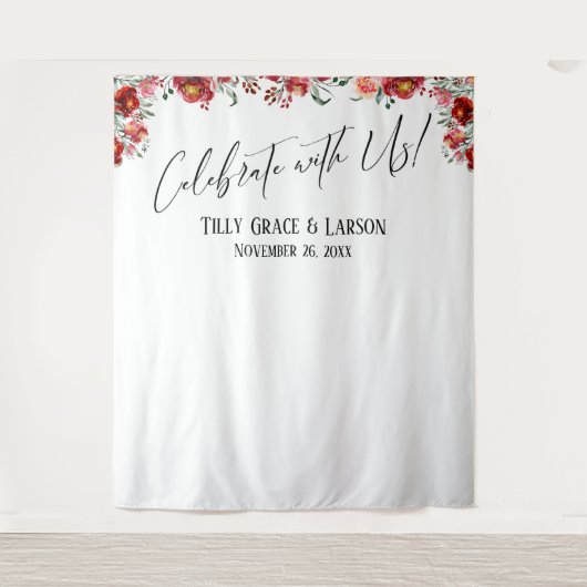 赤い花のデザインで一緒に祝おう！写真用背景 タペストリー (正面)