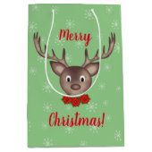 赤い花のトナカイカスタムは ミディアムペーパーバッグ (正面)