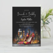 赤い花のハイヒールとシャンパン ブランチとバブルリー 招待状 (スタンド正面)