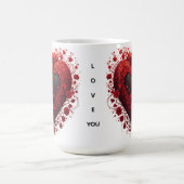 赤い花のハートデザイン - 花開くフラワー コーヒーマグカップ (中央)
