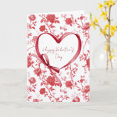 赤い花のハート ラブ リボン カード (黄色い花)